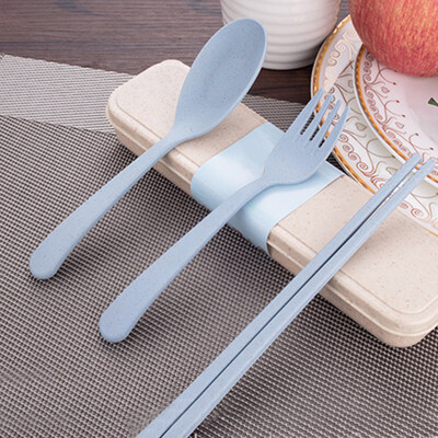 

Portable Reusable Wheat Straw Spoon Fork Chopsticks Travel Cutlery Set environment-friendly Tableware 460544