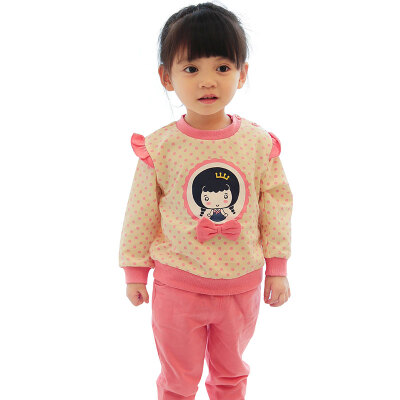 

(TINSINO) Kids' Wear Children's Set Girls Spring Cotton Two-piece Set Long-sleeved Baby Clothing Dot Bow Girl THY0512000 Pink 90