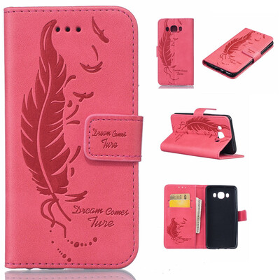 

Light red Plumes and birds Embossed PU Leather Wallet Case Classic Flip Cover with Stand Function and Credit Card Slot for SAMSUNG