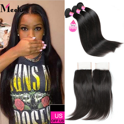 

3Bundle Deals Brazilian Straight Hair With Closure Brazilian Virgin Hair With Closure Straight Virgin Human With Closure