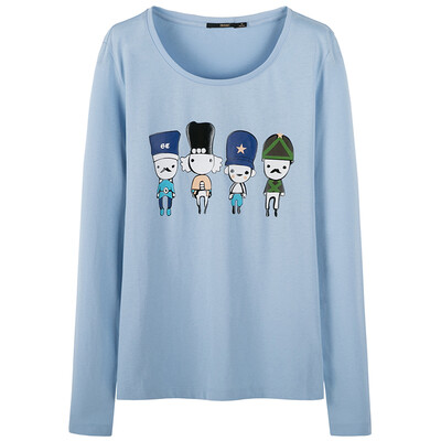 

Semir Women&39s round neck cartoon printed cotton long-sleeved T-shirt Korean version of the shirt 19316010906 in the flower gray M