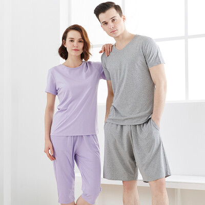 

Small nurse pajamas home service men&women modal cotton summer can wear short-sleeved home service ZST006 loose large version of light purple  170100