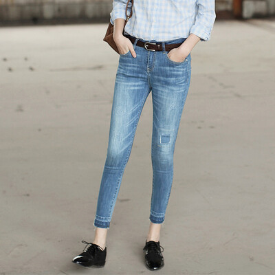 

And pure Raincun jeans female corduroy jeans trousers pants pants Korean version of the elastic self-cultivation pencil pants N2152 light blue 28 yards
