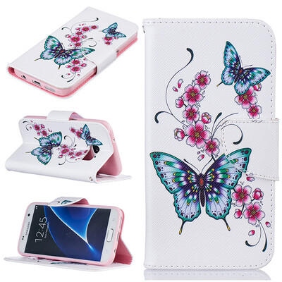

Peach butterfly Design PU Leather Flip Cover Wallet Card Holder Case for SAMSUNG GALAXY S7