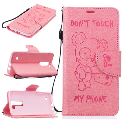 

Pink Bear Embossed PU Leather Wallet Case Classic Flip Cover with Stand Function and Credit Card Slot for LG K7/K8
