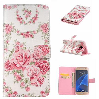 

Pink Rose Design PU Leather Flip Cover Wallet Card Holder Case for SAMSUNG GALAXY S7 Edge