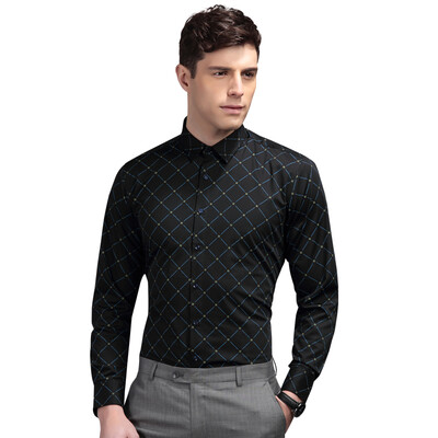 

HODO T Shirt Men Square Collar Business 100% Cotton Long Sleeve Shirt