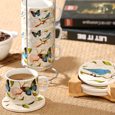 

Evergreen Green Cup 4 sets of creative ceramic cup cup coffee cup set (send shelves and the same paragraph color coasters)