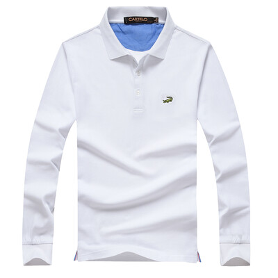 

(CARTELO) long-sleeved T-shirt male comfortable casual wild color lapel POLO shirt 16001KE0904 white M