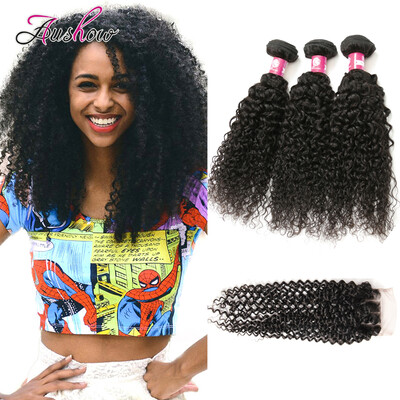 

Brazilian Virgin Hair With Closure 3pcs Lot Brazilian Kinky Wave Hair Bundles with Lace Closures Brazilian Curly Hair With Closure