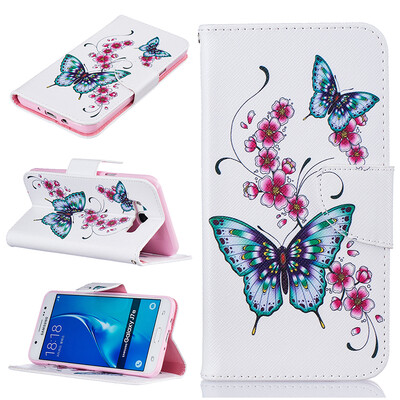 

Peach butterfly Design PU Leather Flip Cover Wallet Card Holder Case for SAMSUNG Galaxy J7 2016J710