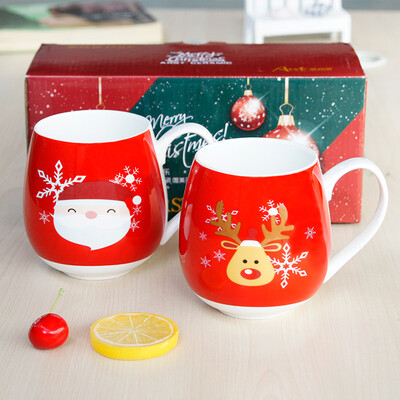 

Ya Cheng Tak arst ceramic cartoon Christmas gift couple on the cup Christmas cup set red 380ml 2 loaded