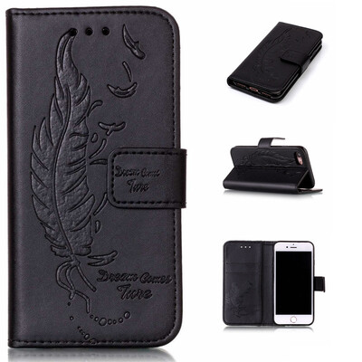 

Black Plumes and birds Embossed PU Leather Wallet Case Classic Flip Cover with Stand Function and Credit Card Slot for IPHONE 7