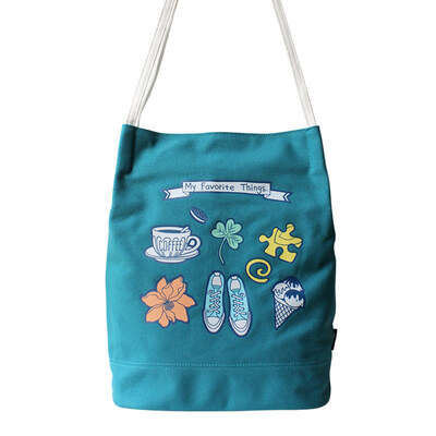 

Flowers princess favorite literature fresh barrels ladies shoulder canvas temperament bag 1605DS002 turquoise green