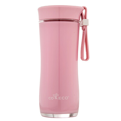 

COECO plastic water cup PLA corn starch sports cup students portable leak-proof flat cover readily cup pink