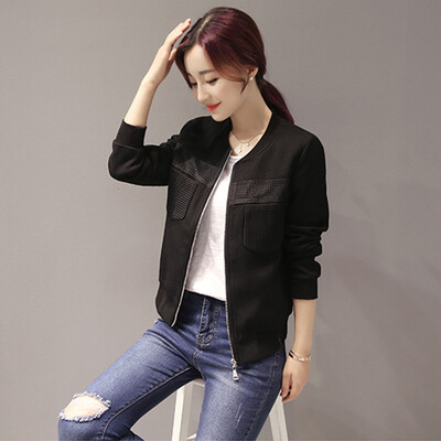 

VIVAHEART Корейский Slim Fashion Lifestyle Простой круглый воротник с длинным рукавом Бейсбольная короткая куртка VWJK169431 Black L