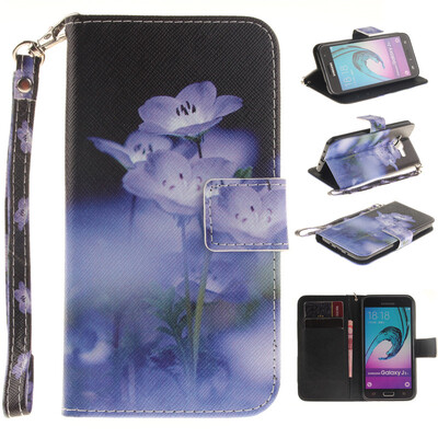 

Blue flower Design PU Leather Flip Cover Wallet Card Holder Case for SAMSUNG GALAXY J3 2016 J310