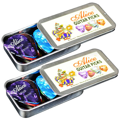 

Jingdong supermarket] Alice Alice color celluloid guitar dial piece of electric wood guitar paddle 0.46mm 0.71mm 0.81mm 48 piece with stainless steel box A011A