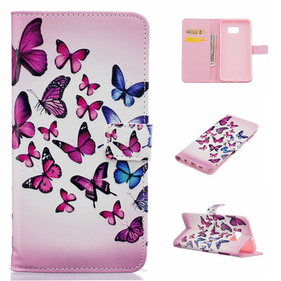

Розовый и голубой бабочки Дизайн Кожа PU откидная крышка бумажника карты держатель чехол для SAMSUNG Galaxy S6 edge Plus