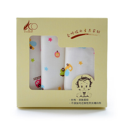 

Bamboo a hundred towels home textile cotton square double gauze children baby handkerchief saliva towel car printing three boxed 25 25cm