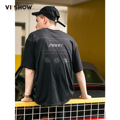 

Wei Xiu viishow круглый шею воротник с коротким рукавом футболка мужской Slim письмо печать мужской короткий футболка TD20691721 черный XL