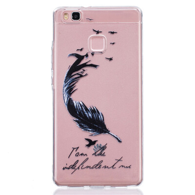 

Black feathers Pattern Soft Thin TPU Rubber Silicone Gel Case Cover for HUAWEI P9 Lite
