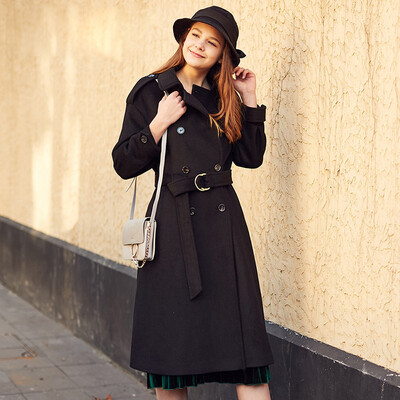 

Blue portrait of wool coat winter women&39s black wool woolen windbreaker long section ladies long sleeve coat LS168402-black