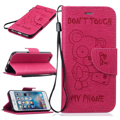 

Rose red Bear Style Embossing Classic Flip Cover with Stand Function and Credit Card Slot for IPHONE 6/6S