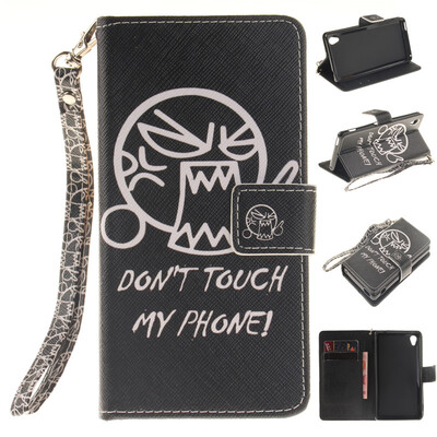 

Do not touch me Design PU Leather Flip Cover Wallet Card Holder Case for SONY Xperia M4 Aqua