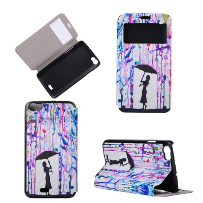 

Девушка под Umbrella Дизайн Кожа PU откидной крышки Кошелек для карты Держатель чехол для Wiko Lenny