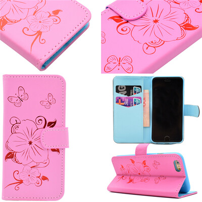 

Pink Hot Stamping Foil Gold Design PU Leather Flip Cover Wallet Card Holder Case for iPhone 6 Plus