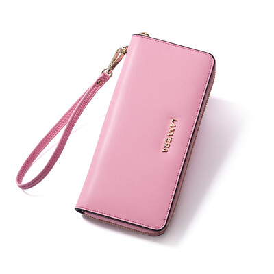 

ЛАНВЕРА длинный кошелек корейской версии бахромой сумочки женщин первый слой кожи многофункциональный дикий женский кошелек L6902 персиковый порошок