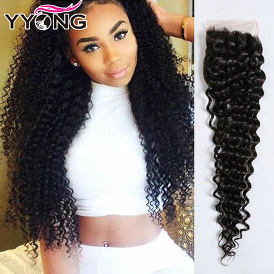 

New Arrival Virgin Indian Kinky Curly Closure 100 Human Hair Lace Closure 4X4 YYONG Hair Products Natural Color 1B Free Shipping