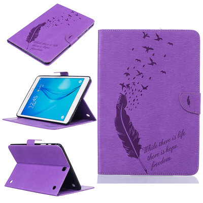 

Purple feathers Style Embossing Classic Flip Cover with Stand Function and Credit Card Slot for Samsung Galaxy Tab A 9.7 T550