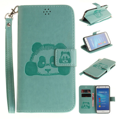 

Зеленый Panda Стиль Тиснение Классический откидная крышка с подставкой Функция и слот кредитной карты для HUAWEI Y6 II/honor 5A