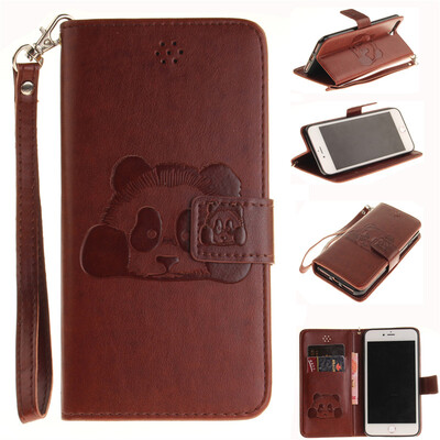 

Brown Panda Style Embossing Classic Flip Cover with Stand Function and Credit Card Slot for IPHONE 7 Plus