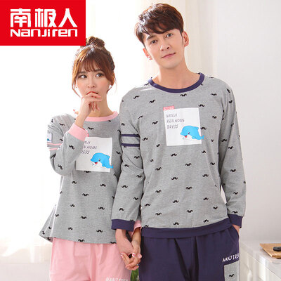 

Antarctic Nanjiren cotton pajamas home service men&women couples pajamas can wear long sleeves sets of cotton leisure home service suit male cute dolphin