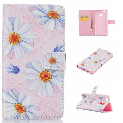 

Pink Flower Design PU Leather Flip Cover Wallet Card Holder Case for HUAWEI P9 Lite