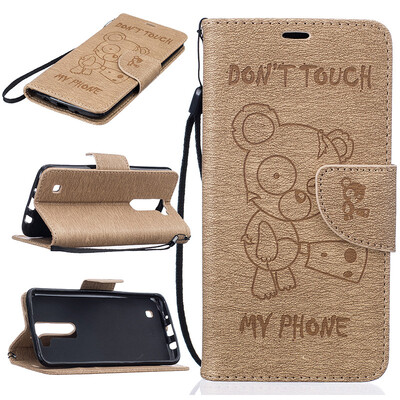 

Gold Bear Style Embossing Classic Flip Cover with Stand Function and Credit Card Slot for LG K7/K8