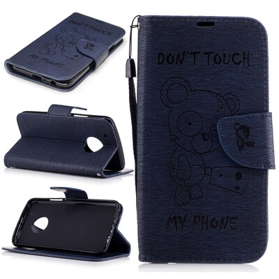 

Dark blue Bear Style Embossing Classic Flip Cover with Stand Function and Credit Card Slot for Motorola Moto G5 Plus