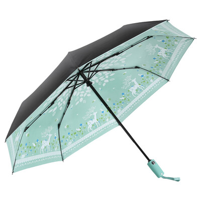 

【Jingdong Supermarket】 US degree (MAYDU) Black series of small black umbrella cartoon deer automatic folding sunny umbrella lady three fold sun umbrella M3331 green