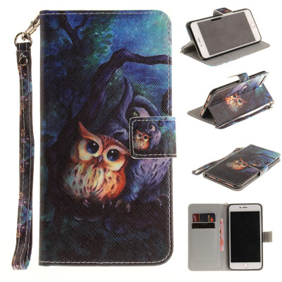 

Oil painting owl Design PU Leather Flip Cover Wallet Card Holder Case for IPHONE 7 Plus