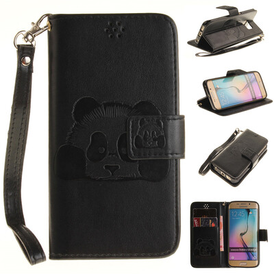 

Black Panda Style Embossing Classic Flip Cover with Stand Function and Credit Card Slot for SAMSUNG GALAXY S6 Edge
