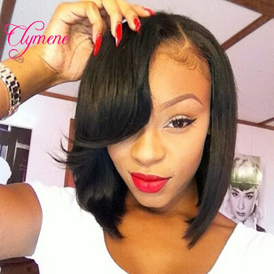 

Clymene Hair Bob Short Human Hair Lace Front Wigs with side Part Bangs Glueless Virgin Lace Front Malaysian Wigs For Black Women
