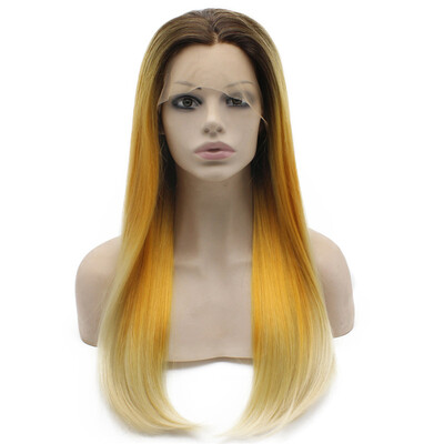 

Long Straight Ombre Orange Blonde Two Tone Lace Front Wig