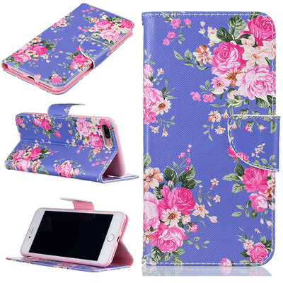

Purple flowers Design PU Leather Flip Cover Wallet Card Holder Case for IPHONE 7 Plus