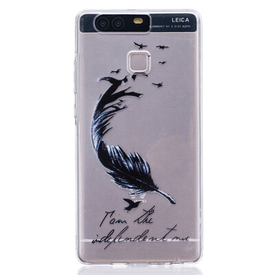

Black feathers Pattern Soft Thin TPU Rubber Silicone Gel Case Cover for HUAWEI P9