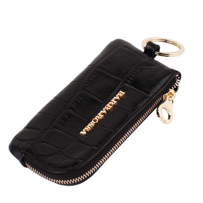 

BARBAROSSA 90240 черный кожаный кожаный чехол для женской автомобильной брелка для мужчин с застежкой-молнией