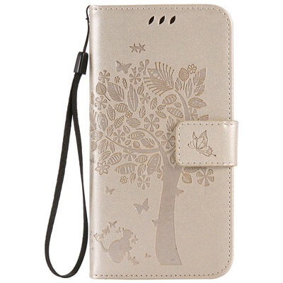 

Gold Tree Design PU Leather Flip Cover Wallet Card Holder Case for HUAWEI Y6