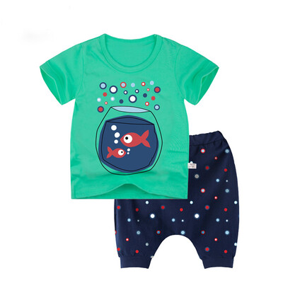 

Yue Tong Lai children's suit summer boy short-sleeved T-shirt harem pants summer suit Y1909 bubble goldfish 150